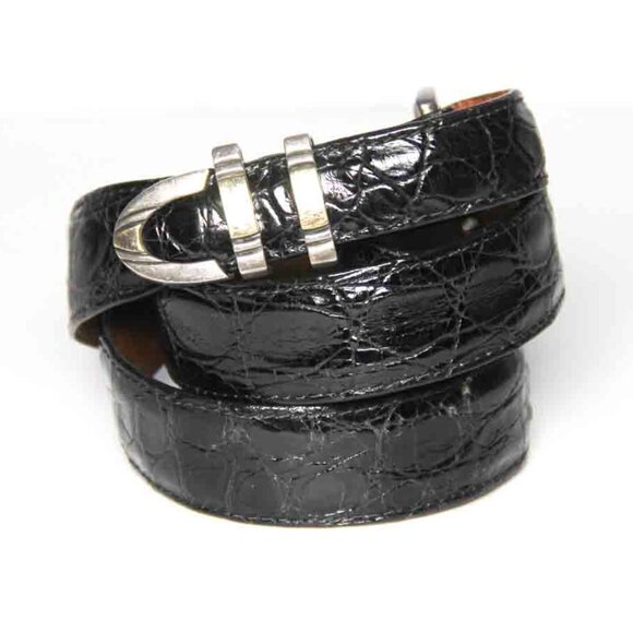 VTG Alexander Kalifano Alligator Belt Black Sterling Silver Buckle 14KT Size 38 - Picture 1 of 6